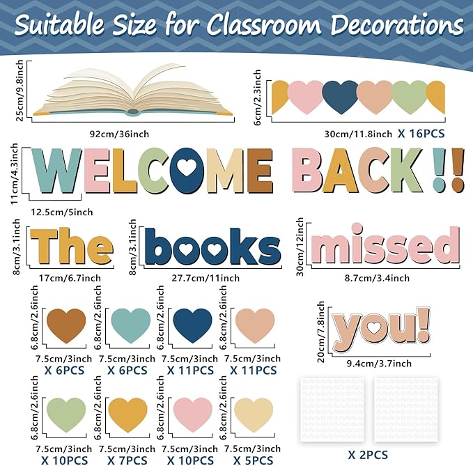 Heart Reading Bulletin Board Classroom Decorations Set Boho Heart Bulletin Board Border Cutout Welcome Back The Book Missed You Craft Home School Library Wall Decor Supplies