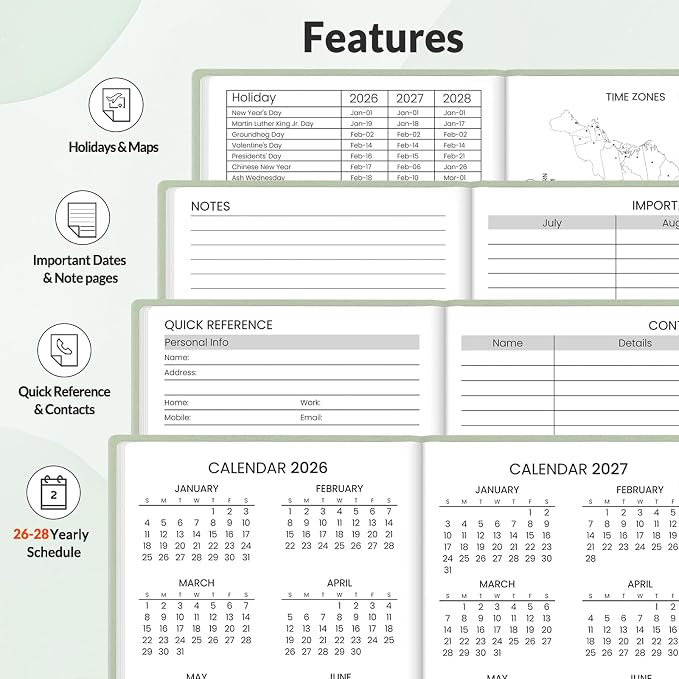 SUNEE 2026-2027 Pocket Weekly Planner for Purse 3.5" x 6" - 12 Month (July 2026 - June 2027) Academic Year Calendar, Pocket Size Planner, Hardcover, Note, 100 GSM Paper, Sage Green