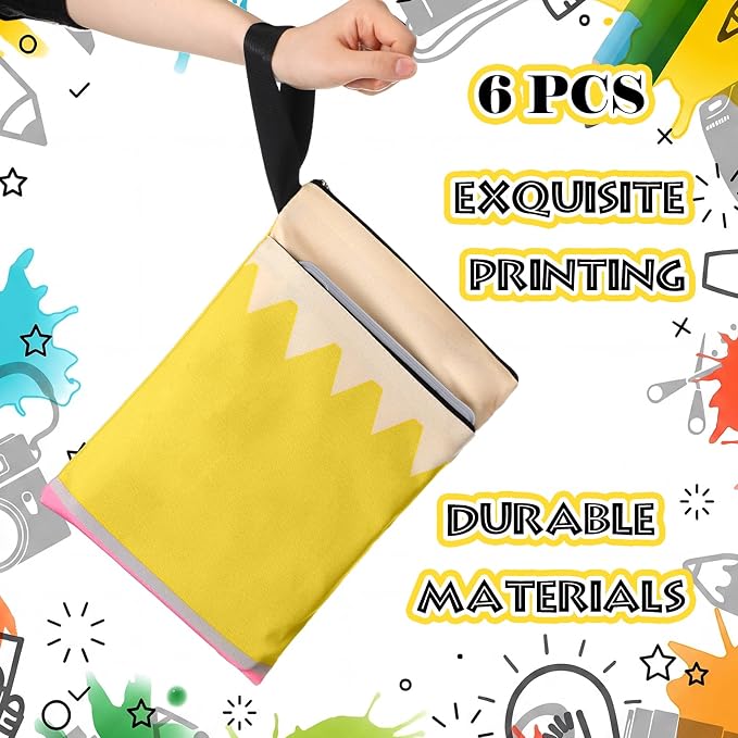 Feifeiya 6 Pcs Back to School Book Sleeves Book Pouches with Zipper Pencil Crayon Notebook Line Theme Books Protector Pocket Back to School Party Favors Gifts for Students Books Lover Reader Friends