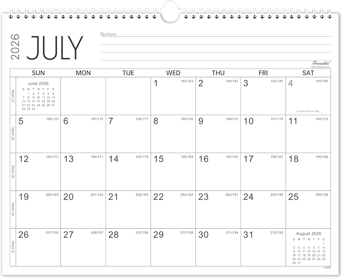 Calendar 2026-2027 - 18 Months Wall Calendar 2026-2027, July 2026 - December 2027, 14.8'' x 11.5'', Large Blocks with Julian Dates, Premium Paper