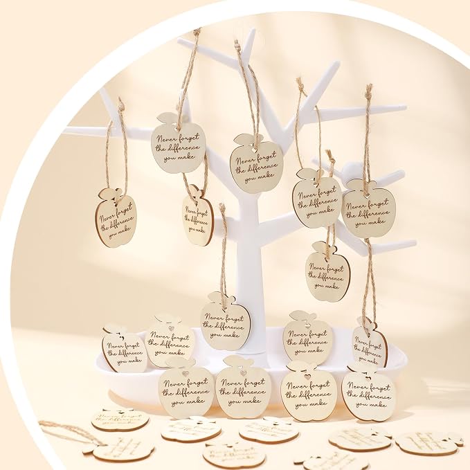 48 Pcs Employee Appreciation Tokens Gifts Bulk Never Forget the Difference You Make Wooden Bookmarks Thank You Tokens Keepsake Craft for Staff Teacher Xmas Party Favors(Apple)
