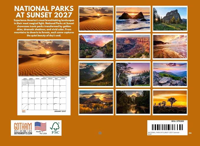 National Park Calendar 2027 Parks At Sunset Monthly Wall Calender Nature 12 Month