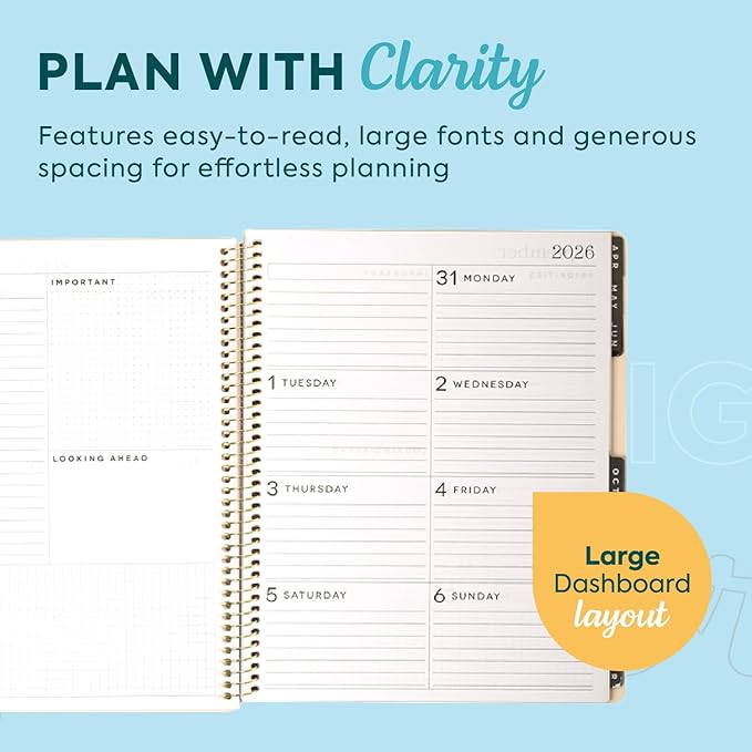 GO BIG Large-Print Planner April 2026–June 2027, 15-Month Twin-Loop-Bound Agenda Planner, Big Size, 8.5" x 11", Easy-to-Read Large Dashboard Layout, Minimalist Dot Cover