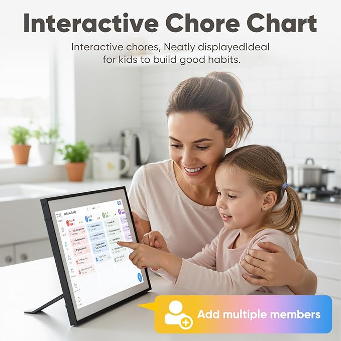 10.1 Inch Smart Family Digital Calendar with Touchscreen – All-in-One Planner, Chore & Meal Chart, Syncs with Google/Outlook/iOS, WiFi Desk Organizer & Digital Photo Frame (Black)