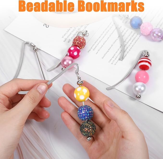 12 Pcs Beadable Bookmarks DIY Metal Bookmark Bar, Metal Beadable Blank Bar Beaded Bookmark Craft Jewelry Pendant DIY Modern, Charm Gifts for Book Lovers, Students, Teachers Office Supplies(Silver)