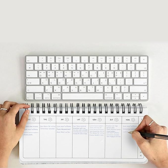 Wirebound Undated Weekly Planner Scheduler Planning Notepad Landscape - Horizontal Days of Week Paper Note Pad, Planner Organizing (Flower)