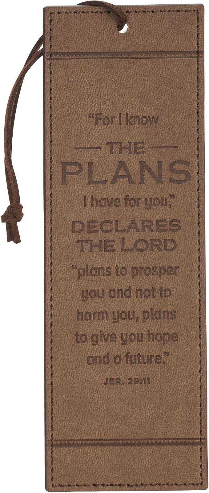 Christian Art Gifts Premium Vegan Leather Encouraging Scripture Bookmark for Men & Women: I Know the Plans Inspirational Bible Verse, Durable Cord, Heat-Debossed Classic Book Reading Accessory, Brown