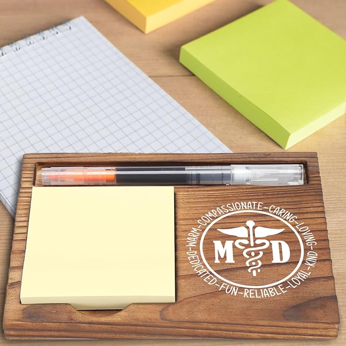 MD Sticky Note Holder, Appreciation Gifts for Doctors, Healthcare Workers, Medical Professionals, Personalized Graduation Retirement Desk Organizer EDP158