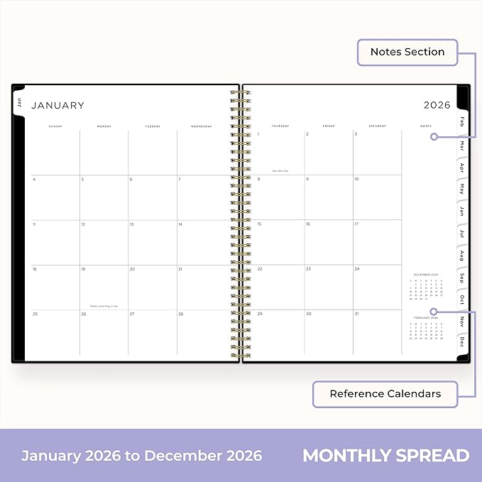 Blue Sky Ashley G 2026 Weekly and Monthly Planner Calendar, January 2026 - December 2026, 8.5" x 11", Flexible Cover, Durable Twin Wire Binding, Laminated Tabs, Pocket & Stickers, Sweetheart Black