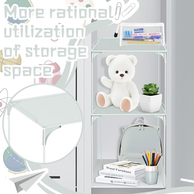 Demonwer Locker Organizer Shelf Grayish White Stackable Extra Locker Shelf Storage Cabinet Accessories for Back to School Office Home Gym Supplies