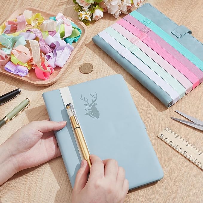 PH PandaHall 14pcs Elastic Book Strap, Notebook Elastic Strap 15mm Wide Planner Bookmarks Straps 14 Colors Elastics Book Straps with Pen Holder Loop for Notebook Office School Reader Supplies