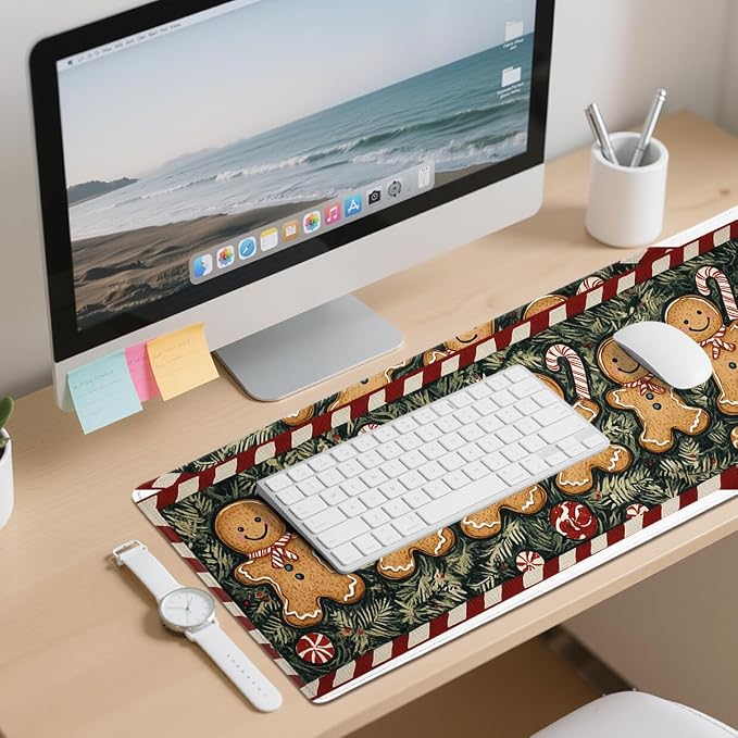 Christmas Desk Mat Gaming Large Mouse Pad Gingerbread Candy Forest Stripe Mousepad Computer Keyboard Pad Mouse Mat Laptop Mat 31.5 x 11.8 Mouse Pads for Desk Home Office Gaming
