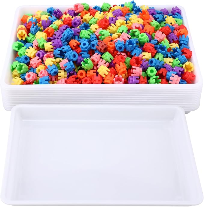 Hoteam 10 Pcs Flat Storage Organizer Tray Bin Paper Tray for Classroom Plastic Stackable File Organizer for School Office Teacher Book Organization(White,16.14 x 11.81 x 1.38 Inch)