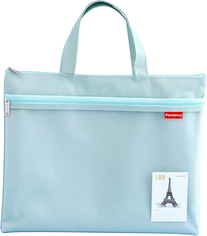 Pendancy Mesh Zipper Pouch 11x13.7 in, Large Double Pocket Waterproof File Bag with Handle, A4 Size Foldable Document Storage for Puzzle Project/Cross Stitch/Travel/Office（Green）