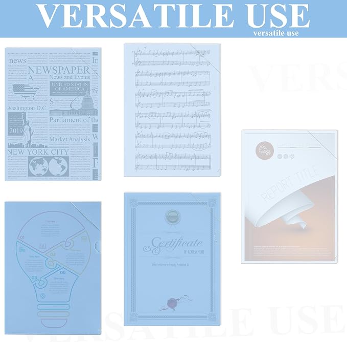 Kisston 15 Pack Blue Clear Plastic Folders Sleeves Project Pockets for Letter Size 12.1x8.8, L-Shaped Transparent File Jacket for School Office Desk Supplies