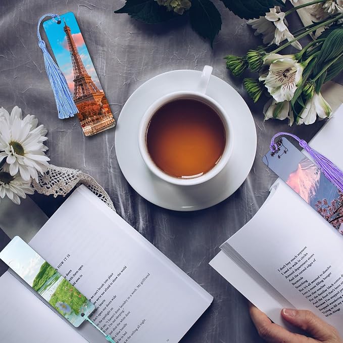 50 Pcs Metal Sublimation Bookmarks Double Sided, 6"x1.5" Sublimation Bookmark Blank Bulk Aluminum Sublimation Blanks DIY Bookmarks with Hole and Colorful Tassels for Crafts Gift 0.45mm Thick