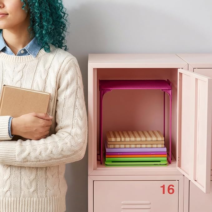 Colarr Hot Pink Locker Organizer Shelf Locker Accessories for Girls Stackable Storage Organization Shelf Area Saver Fits Standard Size for School Office Kitchen and Home