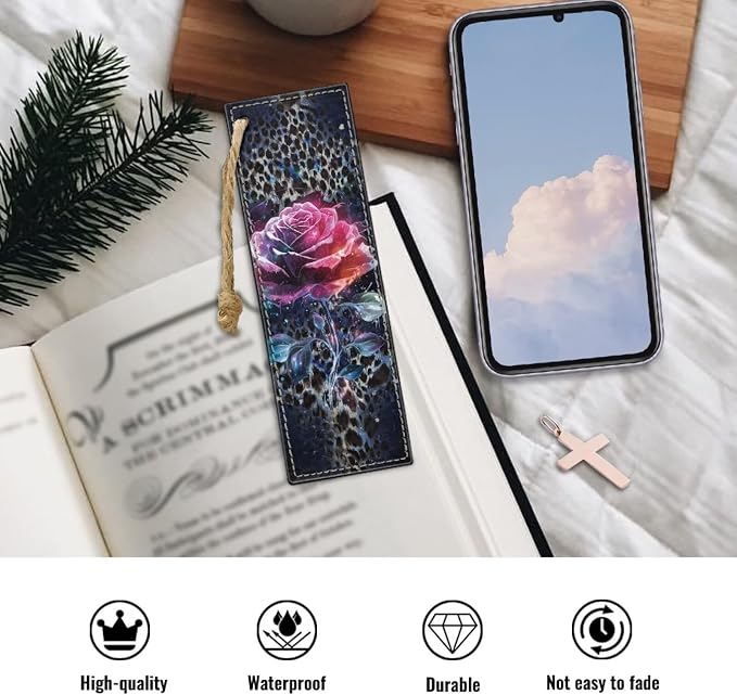 Bookmarks for Men Boy, Cool Bookmarks Leopard-Print Roses Book Marks for Adults Kids Bookmark Set of 2 for Bibles