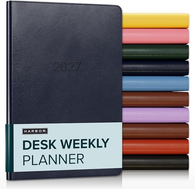 Harbor Desk Weekly Monthly Planner 2027 - Calendar Planner and Notebook, Durable Faux Leather, 192 Pages, Softcover & Book Bound - Leida Navy - 8x5.5"