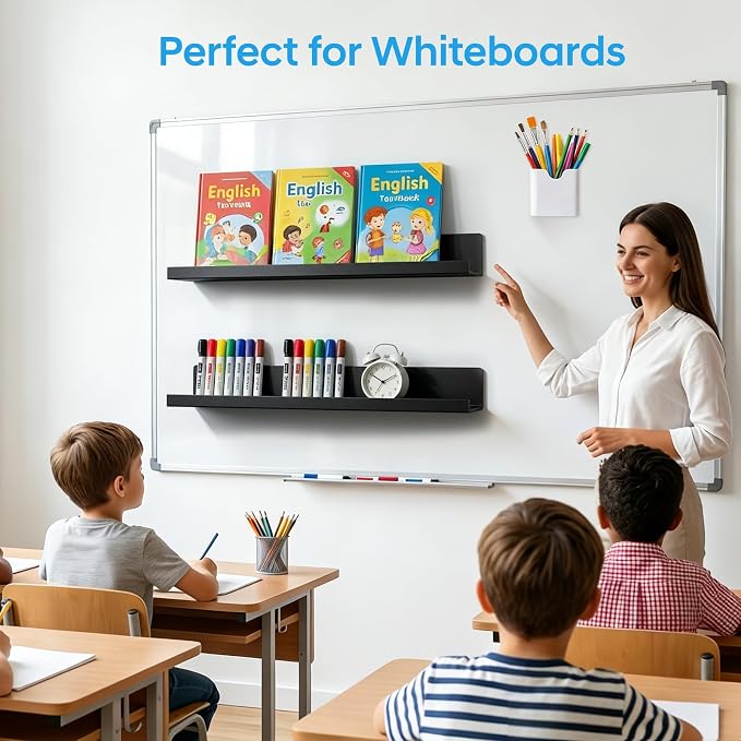 2 Pack 13.5" Metal Magnetic Bookshelf for Whiteboard, Strong Reusable Magnetic Display Shelf, Holds up to 12 lbs, Storage Organizer for Classroom, Kids Room, Office, Kitchen & Garage