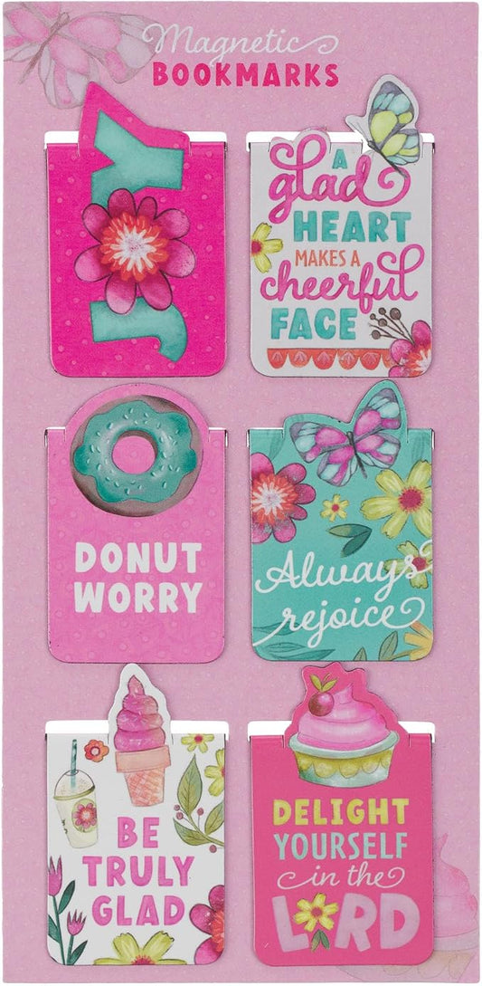 Christian Art Gifts Inspirational Scripture Magnetic Bookmark Set for Girls: A Glad Heart Encouraging Bible Verses, Slim Colorful Pagemarkers for Kids, Reading, Books, Bibles, 6 Pack
