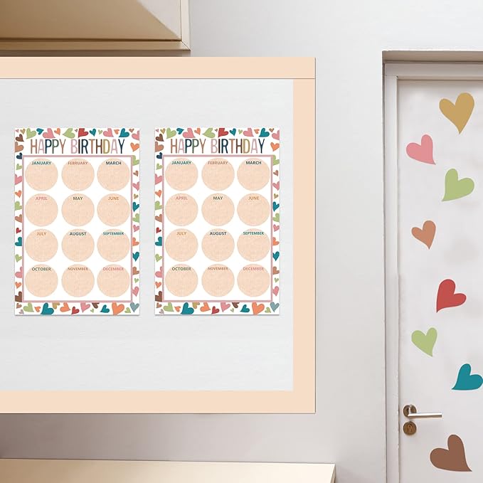 Happy Birthday Chart for Classroom, 2Pcs Boho Birthday Poster Decoration 17’’ x 12’’ Boho Birthday Cake Calendar Cutouts for School Bulletin Board, Chalkboards, Wall Decor