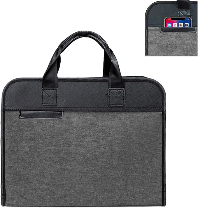 Portable Briefcase with Handle, Waterproof Oxford Laptop Bag, File Storage for School Office Business, 14.96*14.41*3.54in (Grey)