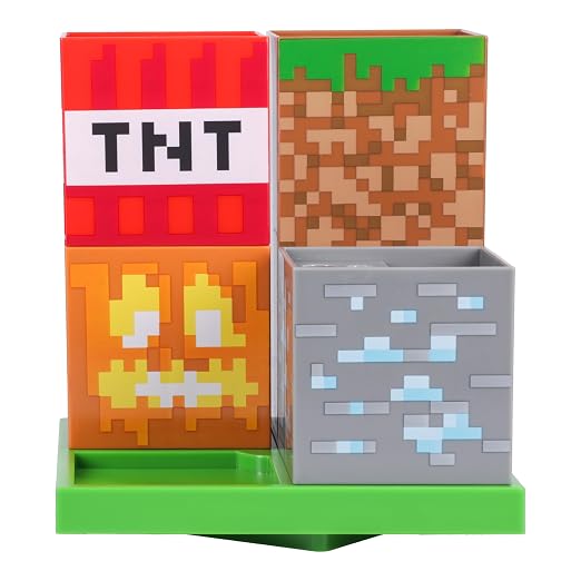 Paladone Minecraft Desktop Organizer - Officially Licensed, 4 Modular Blocks, Customisable Stationery Holder for Pencils, Minecraft Gamer Decor, Desk Accessory for School or Office Supplies