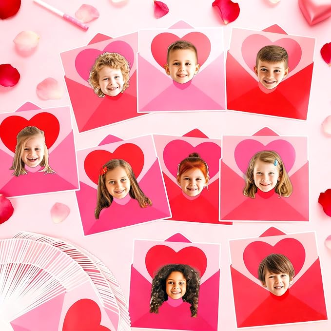 60pcs Valentine's Day Theme DIY Cutouts Heart Envelope Bulletin Board Decoration Set Envelope Paper Cut-Outs Classroom Decor for Valentines Classroom DIY Photo Craft Party School Wall Door Supplies