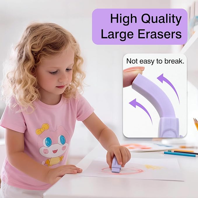 3+1 Pack Retractable Erasers – Soft Rubber Push-Pull Pencil Erasers with Plastic Sleeve & 3 Refills for School, Home, or Office (Purple)