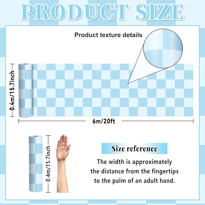 Blue Checked Bulletin Board Roll Reusable Waterproof Erasable Pastel Blue Non-Woven Fabric Bulletin Board Roll Wrinkle Resistant Background Poster for Classroom Decor Wrapping DIY Crafts 15.7" x 20ft