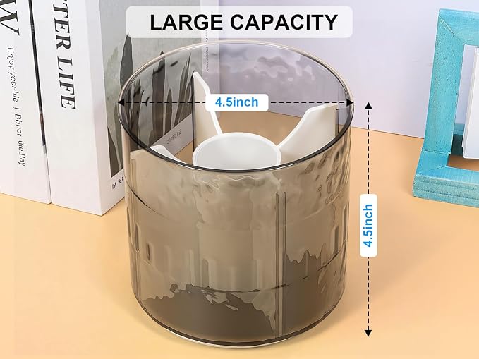 360 Rotating Desk Organizer, Premium Transperent Pen Holder for Desk, Cut Desk Accessories & Workspace Organizers for Office, School, Home, Art (Transparent Grey)