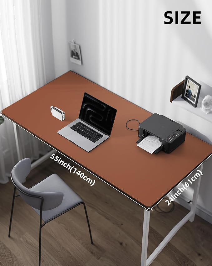 AFIING Large Desk Mat 55" x 24" - PU Leather Desk Pad Protector, Waterproof Non-Slip Extended Mouse Pad for Office Desk, Keyboard, Laptop and Home Workspace (Brown)