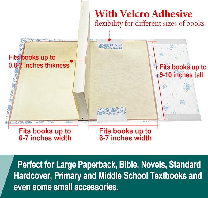 Blue Floral Paperback Book Cover Protector,Washable Soft Canvas Fabric Book Covers with Bookmark,Adjustable Double Side Print Book Dust Jacket Covers for Hardcover Novel Book Lovers Gift