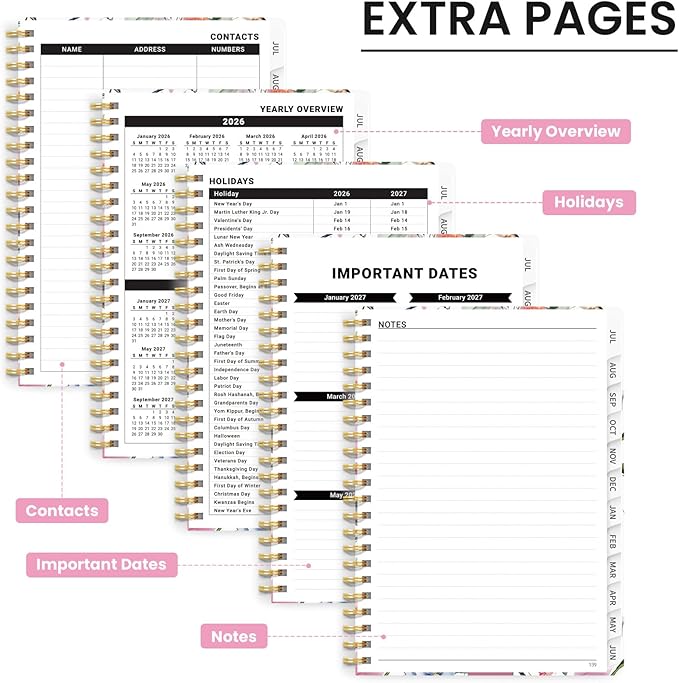 Planner 2026-2027, Monthly and Weekly Academic Planner July 2026 - June 2027, Hardcover Student Teacher Planning Agenda Calendar Book with Tabs, Perfect for Office School Supplies, A4 (8.5" x 11") - Songbird Bloom