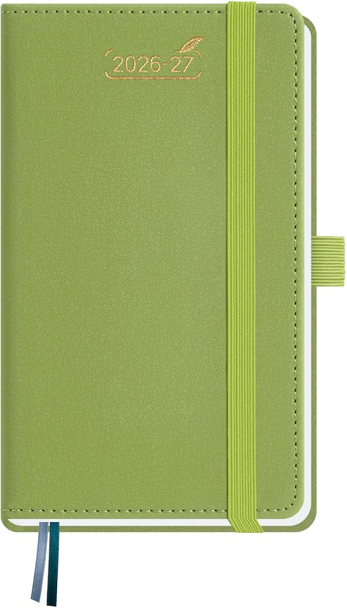 BEZEND Pocket Planner 2026-2027 Weekly Monthly (3.5" x 6") 2-Column Dual Schedule for Work/School/Home or 2 Person (Jul 26-Dec 27) 18 Months Small Academic Calendar, PU Leather Hardcover -Fruit Green