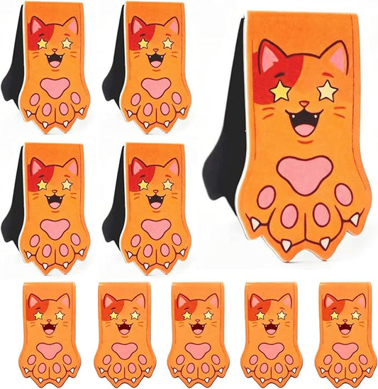 10PCS Kawaii Cat Paw Magnetic Bookmarks with, Adorable Cat Face Page Holders, Funny Reading Accessories for Teachers Book Lovers Office Gifts，Unique Gifts for Women(Orange B)