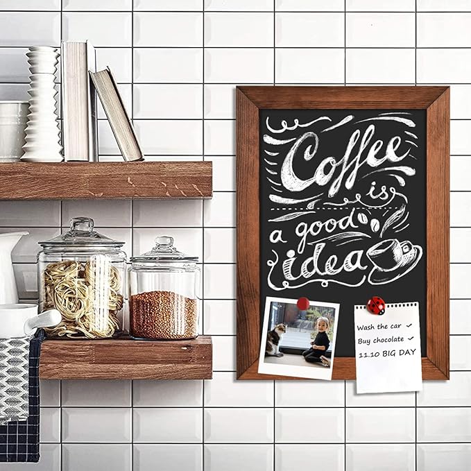 TORASO Magnetic Chalkboard, 13" x 17", Pine Wood Framed Rustic Vintage Decor - Chalk Board for Wedding, Kitchen, Bar, Restaurant, Menu & Home(HB-BN-3343)