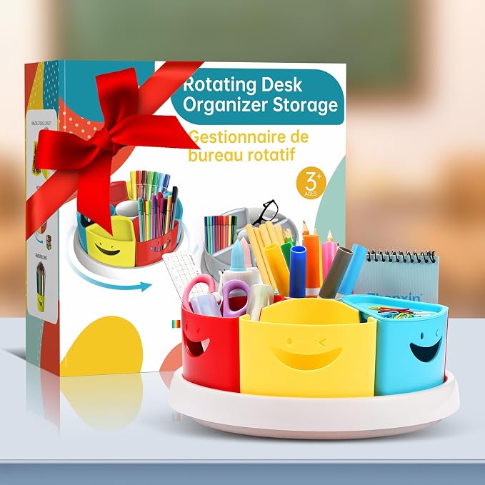 Art Supply Storage Organizer - 360 Degree Rotating Desk Organizer for Classroom and Home School Supplies