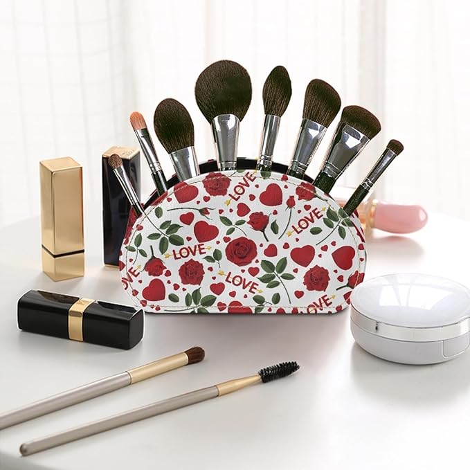 FUSURIRE Red Rose Love Print Tv Remote Controllers Holders for Desk Bed Couch Sofa, PU Leather Desk Storage Box Multi-functional Pencil Holder,Valentine's Day Theme Home&Office Accessories