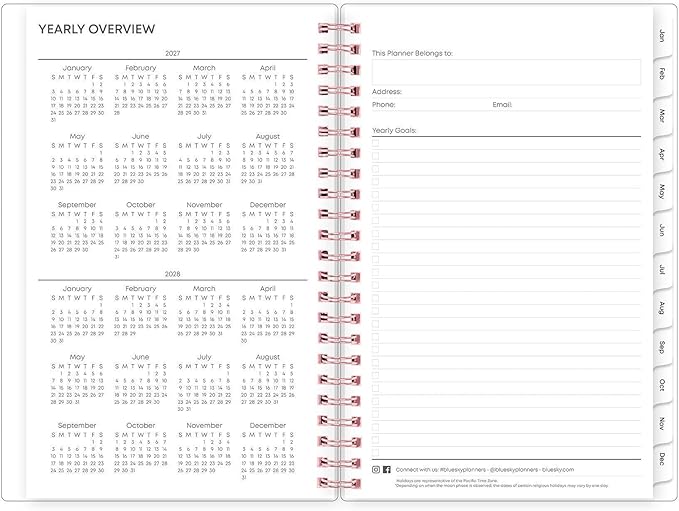 Blue Sky 2027 Weekly and Monthly Planner Calendar, January 2027 - December 2027, 5" x 8", Flexible Frosted Cover, Laminated Tabs, Durable Twin Wire Binding, Joselyn