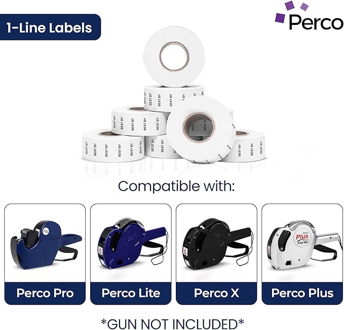 Perco Best by 1 Line Labels - 10 Sleeves, 80,000 "Best by Labels for Perco Lite, X, Plus and Pro 1 Line Date Guns