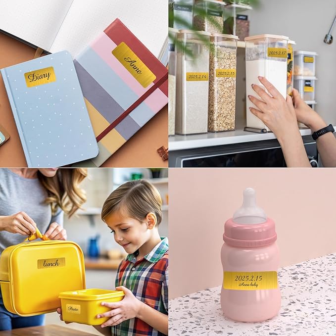 Gold Label Stickers Removable Writable Gift Labels, Matte-Self Adhesive Gold Labels Stickers for Essential Oil Bottle, Jars, Food Storage or Gift Decoration (2 Size, 300 Sheet)