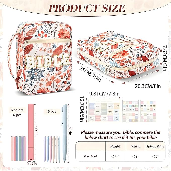 Bible Bag Cover Case for Women Bible Carrying Bag with Handles Bible Study Supplies & Accessories Christian Gifts for Women (Leaf Upright Style)