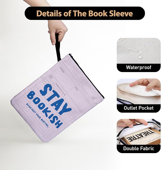 Stay Bookish Read Past Your Bedtime Book Sleeve for Women Book Lovers, Funny Book Cover Protector Gifts for Paperbacks with Handle & Pocket for Friends Librarian Bookish, Book Club Gifts