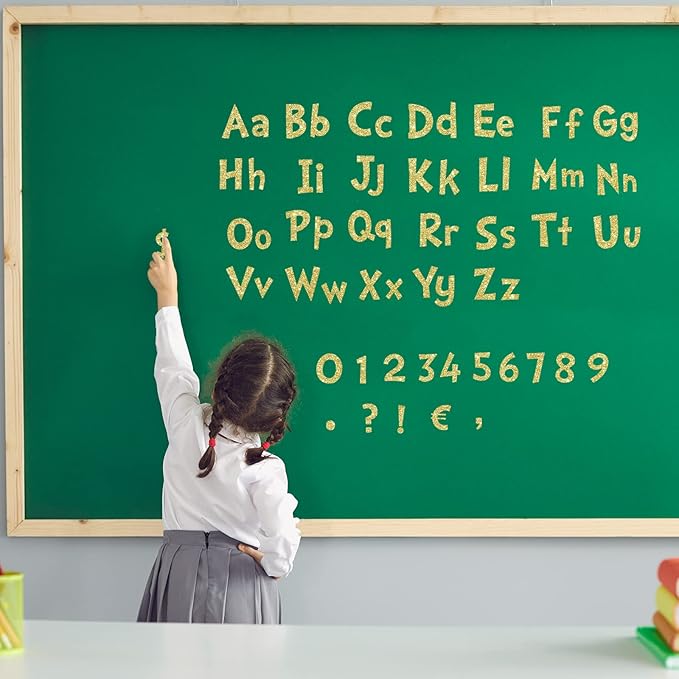 Tenare 268 Pcs Large Bulletin Board Letters 5 Inch Alphabet Combo Set, Chalkboard Poster Letters Cutouts for Board Display Craft Home Wall Decor(Gold)