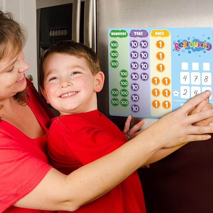 240 Pcs Magnetic Place Value Chart Kit, Math Place Value Manipulatives Regrouping Base Ten Blocks Dry Erase Board for 1st 2nd 3rd Grade Student Classroom Must Haves