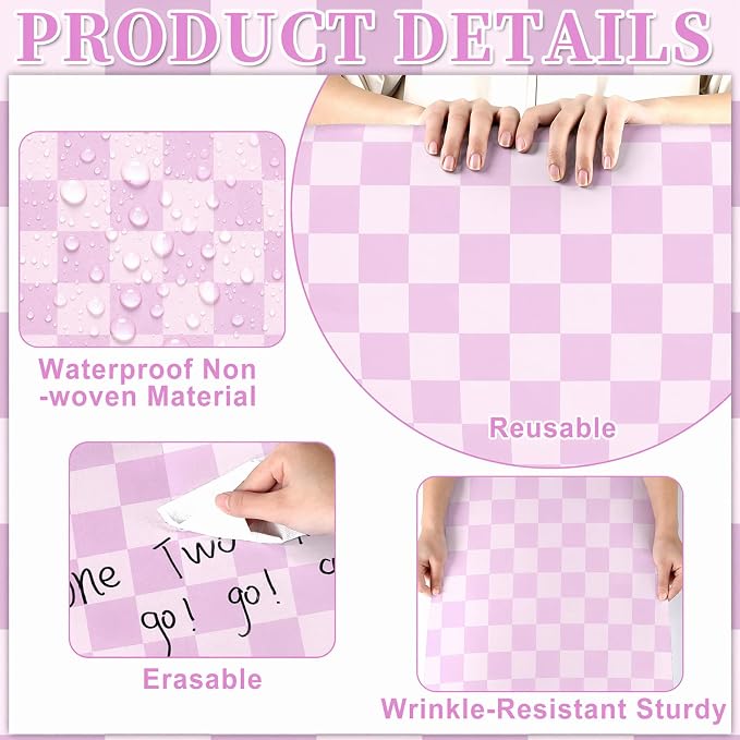 Purple Checked Bulletin Board Roll Reusable Waterproof Erasable Pastel Purple Non-Woven Fabric Bulletin Board Roll Wrinkle Resistant Background Poster for Classroom Decor Wrap DIY Crafts 15.7" x 40ft