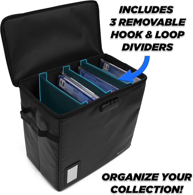 CASEMATIX Graded Comic Book Storage Fits 30 CGC Graded Comics, Hard Shell Fire Resistant Comic Book Bin with Three Internal Comic Book Box Dividers, Includes Zipper Lock (2 Pack)
