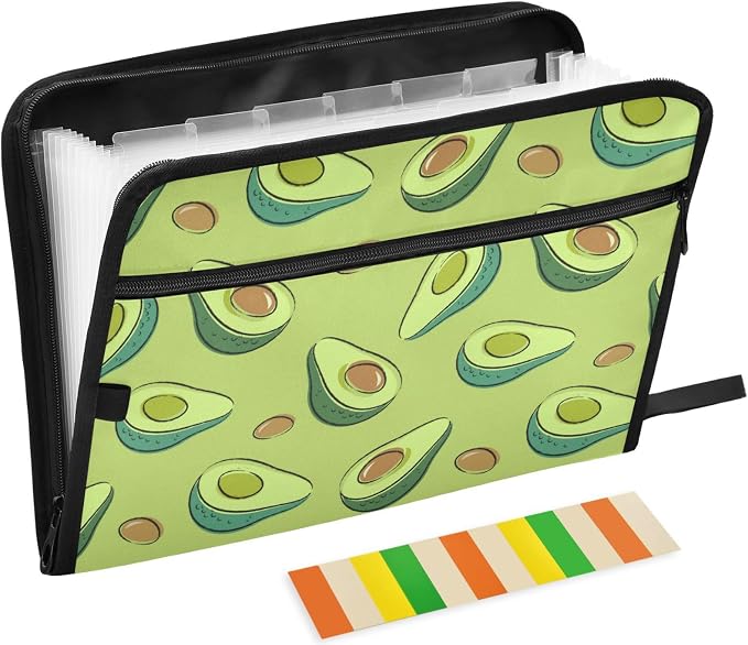 Avocados Green 13 Pockets Expanding File Folder with Sticky Labels Accordion File Folder Document Organizer Letter Size A4 Papers Expandable File Keeper